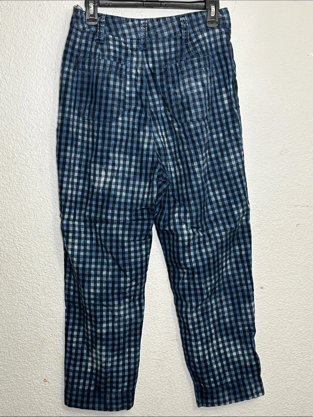 Anthropologie Maeve Avryl Bleached Gingham Pants Blue Size‎ 6 High Rise Tapered